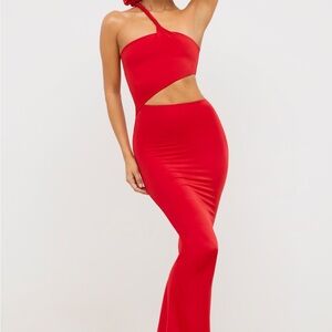 Oh Polly Asymmetric Cut Out Maxi Dress in Scarlet Red